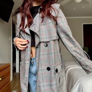 Walter Baker Gray Plaid Trench Coat
